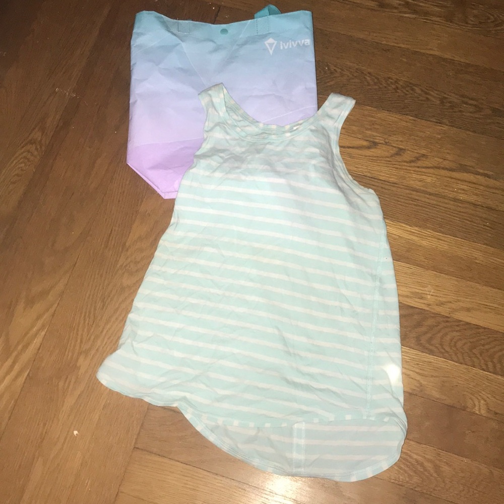 mint teen striped ivivva tank top + ivivva bag